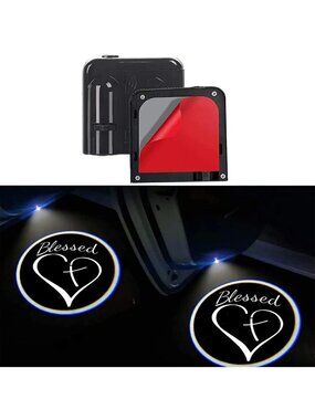 2Pcs Wireless Car Door Projector Lights - Christian Cross & Heart LED Welcome